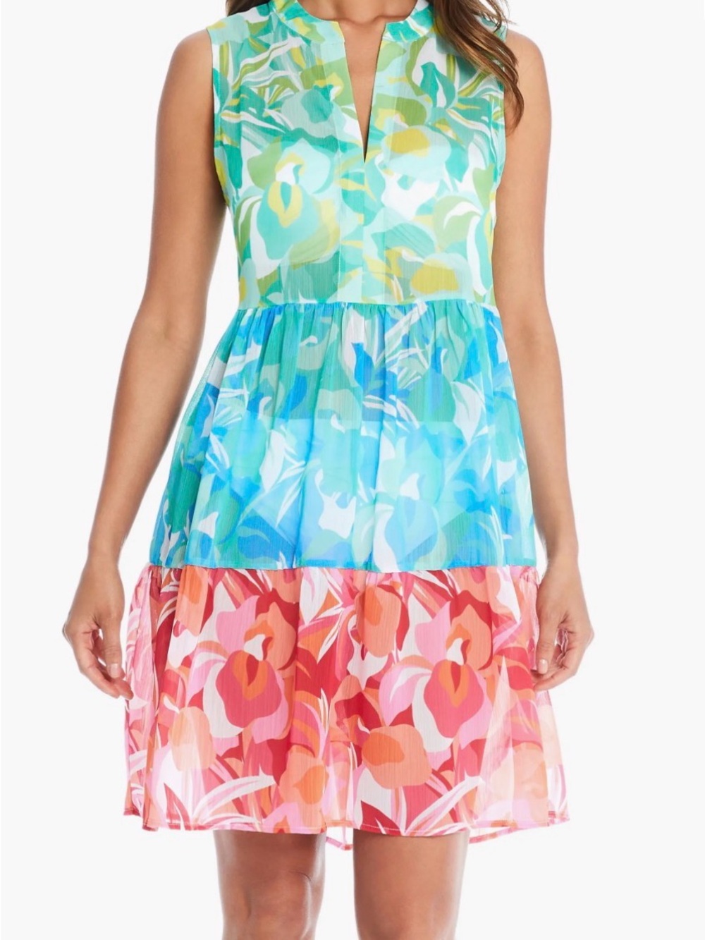 Sleeveless Tiered Cover-Up Dress Floral Multicolor